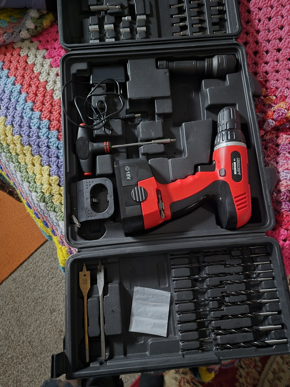Red Cordless Power Drill Kit - Compact 18V Drill Driver